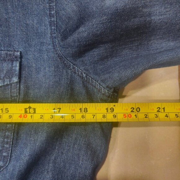 Talbots Women's Western Blue Denim Shirt Med Wash -Tabbed Sleeves Size 10 - Picture 10 of 11